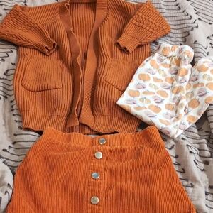 Rust Orange Fall Set, Knit Cardigan, Leggings and Skirt